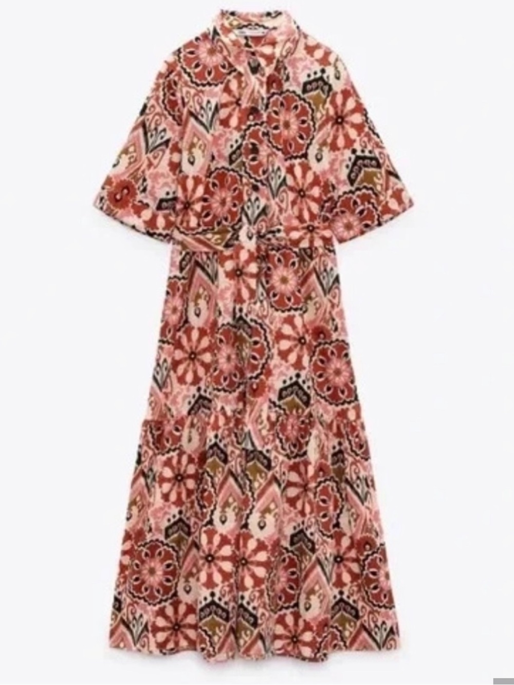 Zara Alessi Floral Midi Shirt Dress Women M Boho Cottagecore Vacation - Picture 2 of 10
